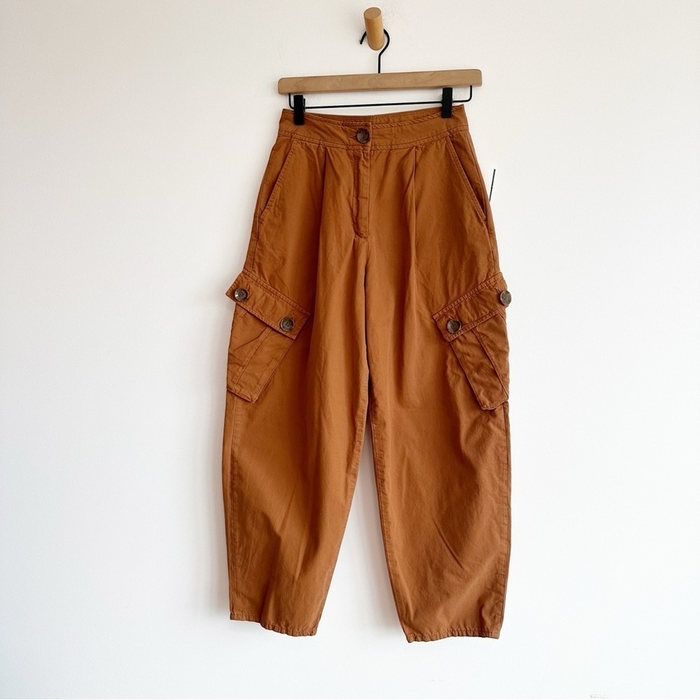 Free People Cargo Pocket Taper Baggy Balloon Pants 100% Cotton Rust Size 0